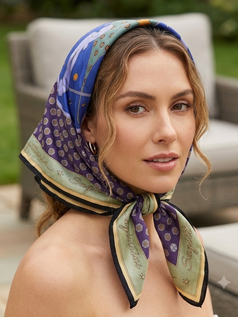 Zara Purple and Teal Patterned 100% Silk Scarf